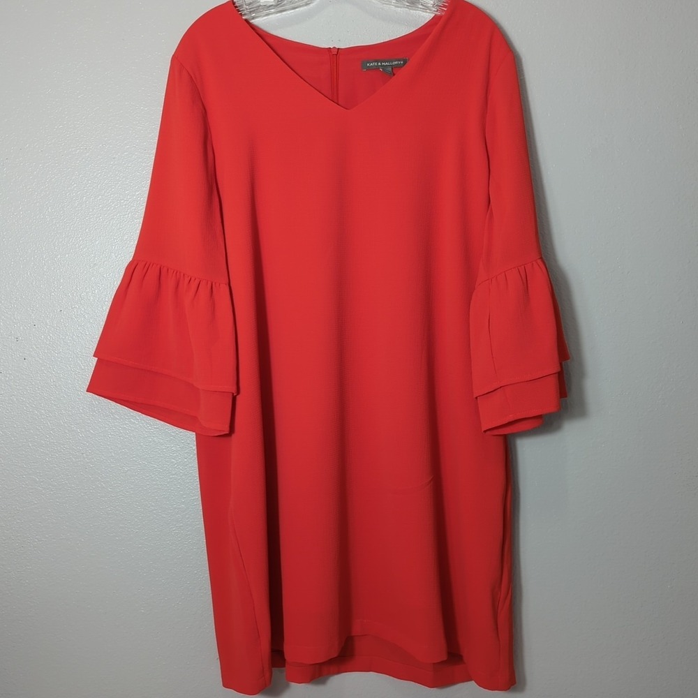 Kate & Mallory Women's Size XL Orange Double Ruffle Sleeve Lined Tunic Dress 186